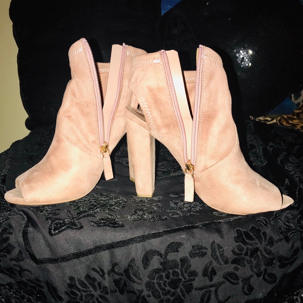Light Pink suede open toed heels